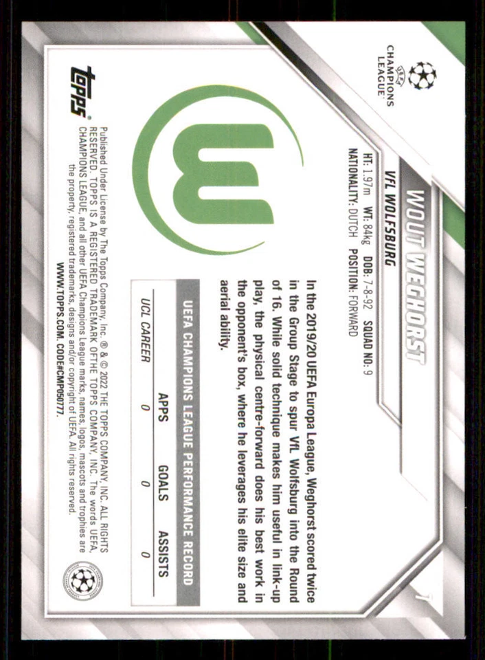 2021-22 Topps UEFA Champions League Starball Foil #7 Wout Weghorst - Image 2 of 2