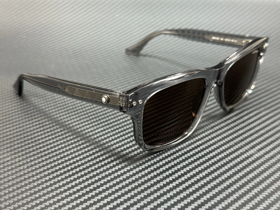 Gafas de sol Mont Blanc MB0319S 004 gris transparente marrón para hombre extra grandes 55 mm Foto 3 de 4