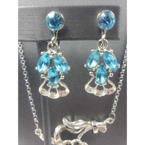 Signiertes Mila Aqua Strass Halskette und Ohrringe Set - Vintage Mila Schmuck Set - Bild 5 von 5