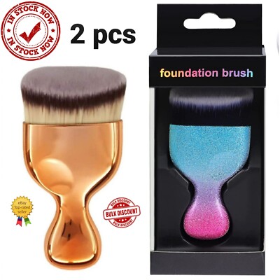 2 pcs. Kabuki Flat Top Foundation Brush, Powder Makeup Brush -Buffing, Stippling