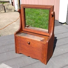 Antique Quarter Sawn Oak Dresser or Table Top Mens Vanity Shaving Stand w Mirror