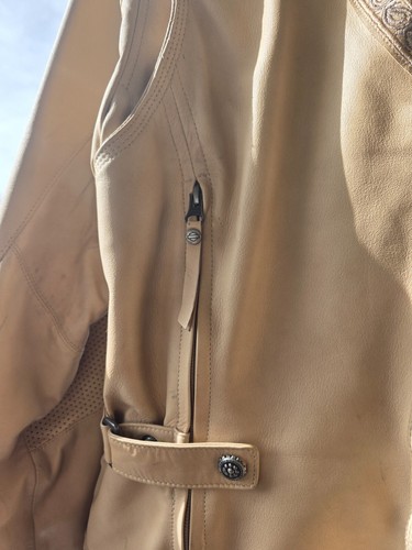 Harley Davidson Women Genuine Motor Clothes Tan Skin Jacket XL Triple Vent - Picture 3 of 8