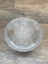 vintage glass trinket box; frosted floral design lid and bottom