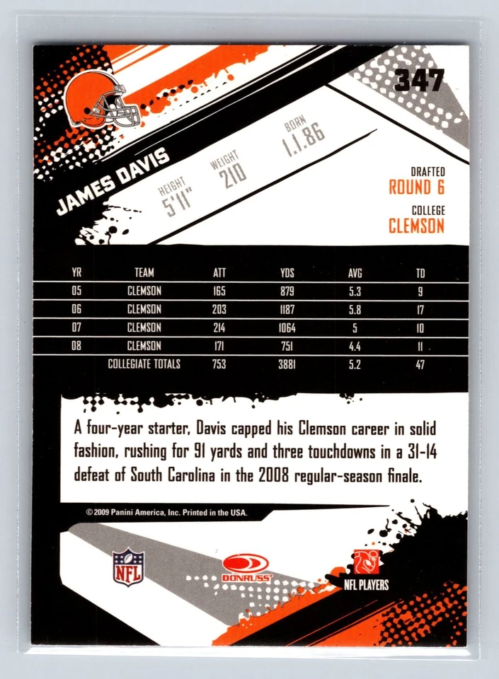 James Davis Rookie 2009 Score #347 Cleveland Browns RC C51 - Image 2 of 2