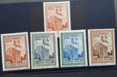 Lote 5 Sellos San Marino 1941 Bandera Italiana en la isla de Arbe NUEVOS