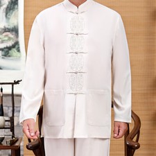 Men Chinese Tang Suit Coat Pants Set Kung Fu Tai Chi Martial Arts Uniform Retro