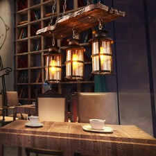 Rustic Wooden 3 Heads Chandelier Industrial Ceiling Lamp Pendant Light Fixture
