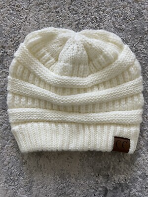 Exclusives Beanie Hat Cap Women's Knit Solid Color Cream