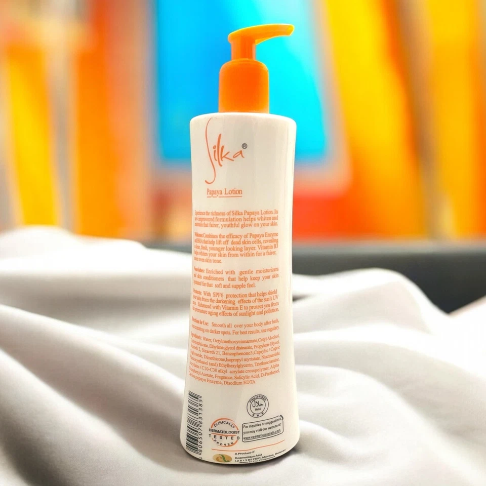 Loção clareadora de pele Silka PAPAYA SPF 6 tamanho grande 500ml (17 fl oz) estoque EUA - Imagem 4 de 4
