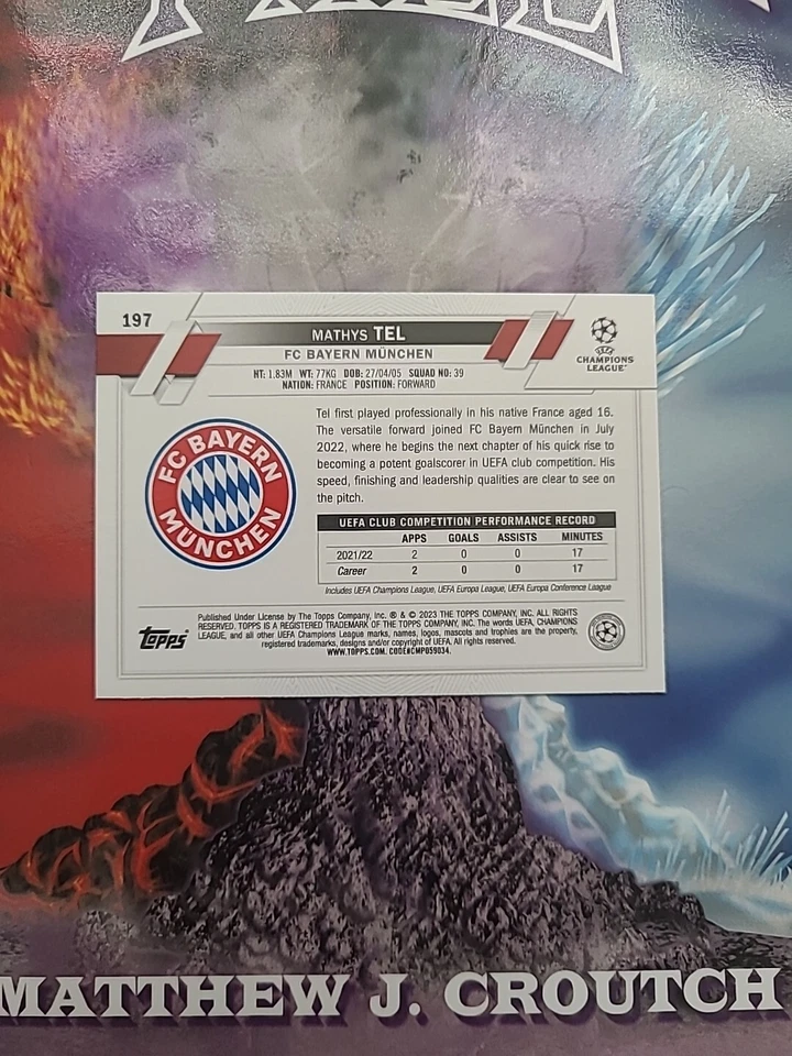 2022-23 TOPPS UEFA CLUB COMPETITIONS MATHYS TEL FUTURE STARS #197 BAYERN - Image 2 of 2