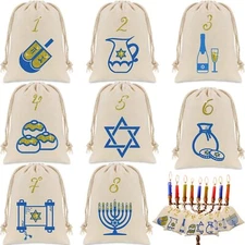 8 Pieces 8 Nights Of Hanukkah Gift Bags Hanukkah Countdown Drawstring Burlap Bag