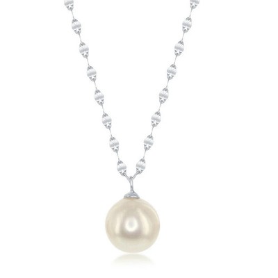 Sterling Silver Mirror Chain with Fresh Water Pearls Necklace