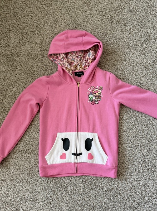 tokidoki Girls Pink Full Zip Hooded Fleece Hoodie w/ Pockets Graphic Print M