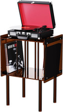 Stylish Acrylic Record Player Stand with Vinyl Storage - Dark Brown Finish