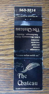 ANCHORAGE, ALASKA MATCHBOOK COVER: CHATEAU MASSAGE & ESCORTS EMPTY MATCHCOVER -M