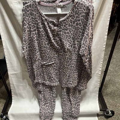 Just Be  Girls Size L Soft Pink Leopard Pajama Set