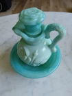 Vintage - Avon - Jadeite Green Swirl Milk Glass Rose - Mini Bowl & Pitcher
