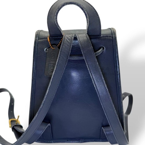 COACH 9960 Vintage Dark Navy Leather Backpack Daypack Turnlock Drawstring Japan - Picture 2 of 17