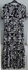 M&S Womens Jersey  Short Sleeve Midaxi Printed Dress Black Mix Size 10 Regular