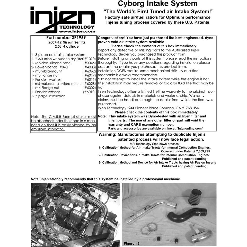 Воздухозаборник холодного воздуха Injen SP1969BLK черный алюминиевый для 2007-2012 Nissan Sentra 2,0 л - Изображение 4 из 4