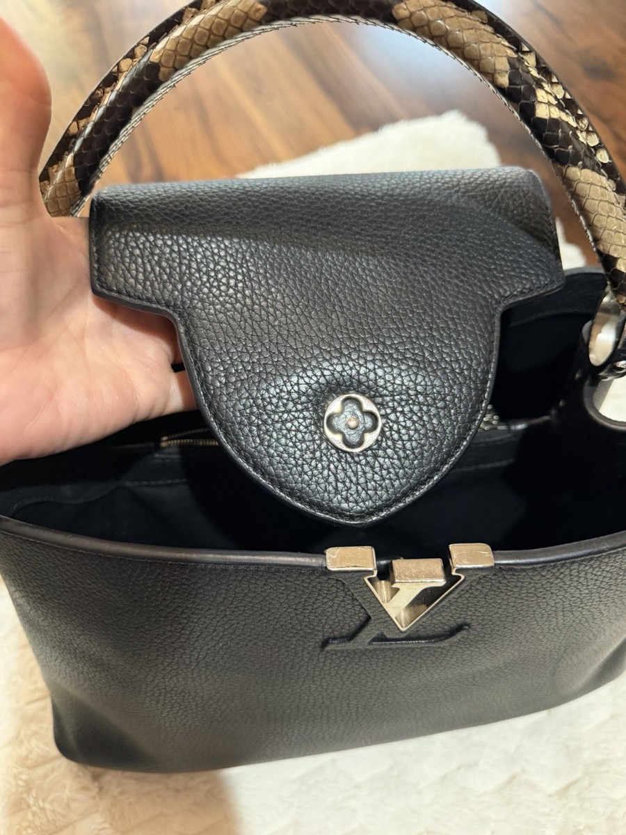 Louis Vuitton Black Pebbled Leather Top Handle Bag Snakeskin V