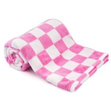 Plush Checkered Baby Blanket 30x40 Soft Fleece Newborn Stroller Pink White