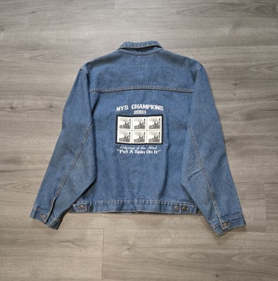 Vintage LUNA PIER New York State Champs Mens Denim Jacket Blue  Size Large