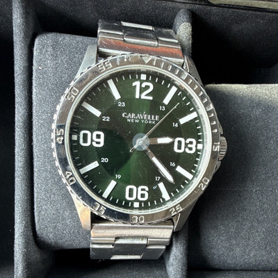 Caravelle New York Men's Green Dial Quartz Stainless Steel Bracelet Watch 30m
