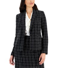 Kasper Womens Plaid One Button Blazer Jacket, Black, Petite, 10P