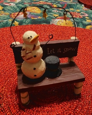 Blossom Bucket B Lloyd Let It Snow Snowman on Bench Folk Art Christmas Figurine