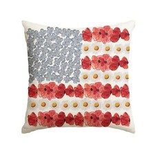 4th of July Patriotic Independence Poppy Floral Throw Pillow Cover