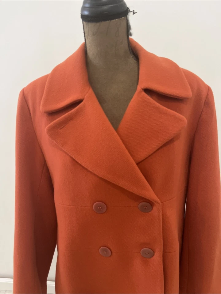 Chaqueta Abrigo Coche Lana Italiana Talbots Clásica Doble Pecho Mandarina Mujer 14 Foto 2 de 4