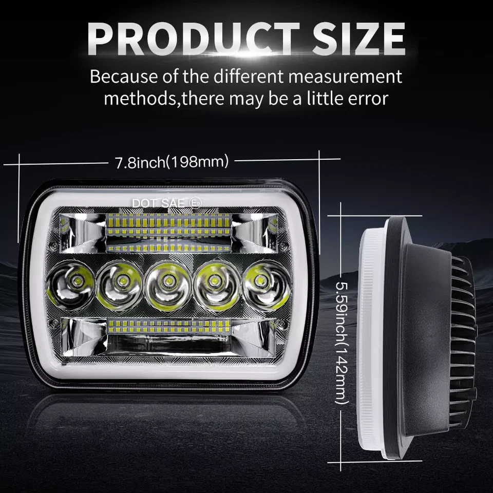 Par de faros LED 7x6 5x7 pulgadas haz alto-bajo para Ford F100 1978 1979 1980-1983 Foto 4 de 4