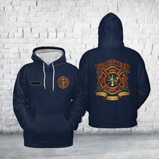 Custom Name Volunteer Firefighter 3D Hoodie Fire AOP Hoodie Full Size S-5XL