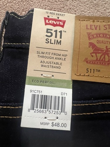 Levi's 511 Slim Fit Stretch Eco Performance Jeans Boys Size 12 Reg 26x27 - NWT - Picture 6 of 11