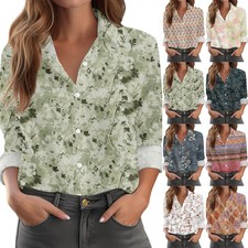 Women's Shirt With Floral Print Buttons, Long Sleeved Casual Regular Shirt
