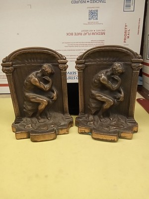 HEAVY ~ 4.8 LBS.~ STAMPED SOLID BRONZE Bookends of Rodin's ''The Thinker''