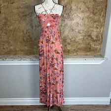 Intimately Free People One Step Ahead Halter Maxi Dress Womens Small Floral Pink