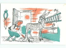 foreign Old Comic DONKEY WATCHES MAN PICKING UP BAGS : make an offer AC3726