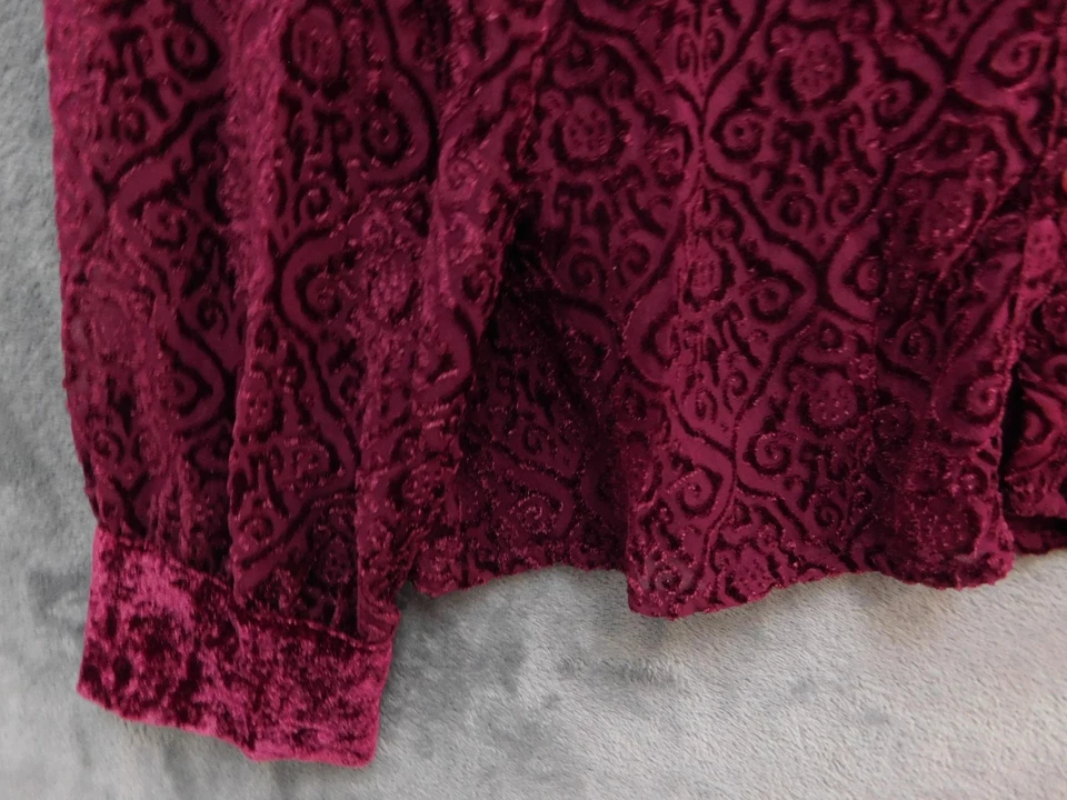 Camisa JH Collectibles Mujer Mediana Terciopelo Burnout Abotonada Manga Larga Top Foto 4 de 4