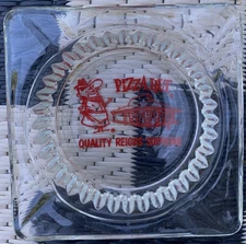 Ashtray PIZZA HUT "Pete" Glass W Red Ashtray Quality Reigns Supreme Vintage 70s