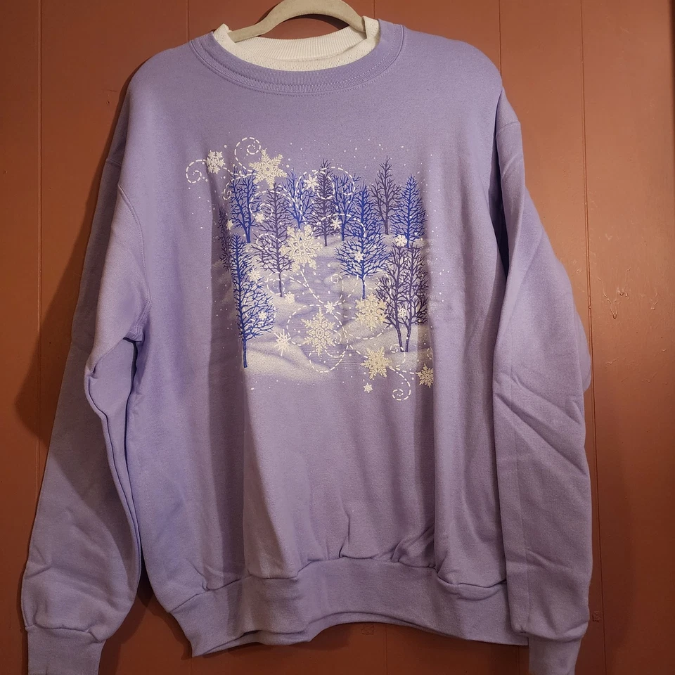 NUEVA Sudadera De Colección Morning Sun Años 90 Púrpura con Escena Blanca de Invierno, Con Cuentas Foto 2 de 4