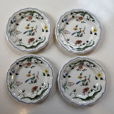Set of 4 Gien Oiseaux de Paradis France Bird Bread Plates - With Light Crazing