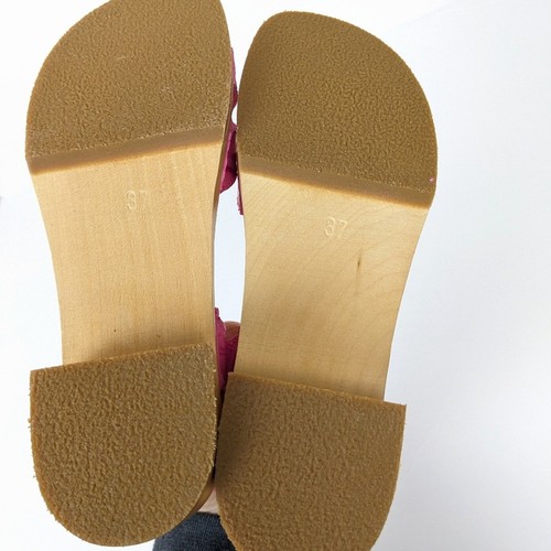New Swedish Hasbeens Womens Shoes Pink Croc Low Chunky Wooden Heels Size 7 - Picture 7 of 13