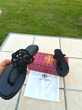 Tory Burch Women s Black Leather Thong Slip-O...
