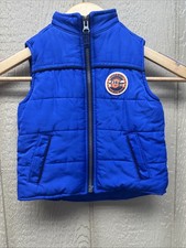 Blue Puffer Vest Full Zip Youth Logo Fleece Lined EUC Size 24 Month Warm Carters