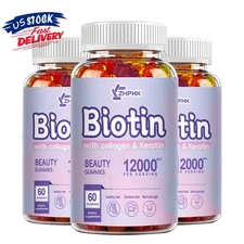 180 Biotin Gummies 12000 mcg for Stronger Hair Skin Nails Vegan Beauty Gummies