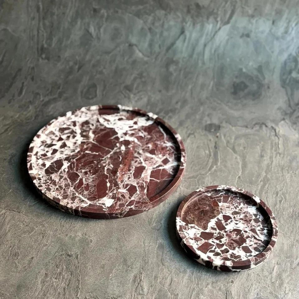 Rosso Levanto Marble Tray – Round Burgundy Red Stone Coffee Table Decor Tray - Image 4 of 4