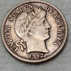 US Barber Dime 10C 1912 Philadelphia Silver 0.9 Circulated Business Uncertified