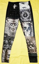 COMSTYLISH WOMEN'S GOTH PUNK GRUNGE SKULL PULL-ON LEGGINGS STRETCHY SIZE MEDIUM